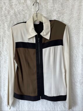 Scarlett Colorblock Zip Jacket in Cream, Brown & Black